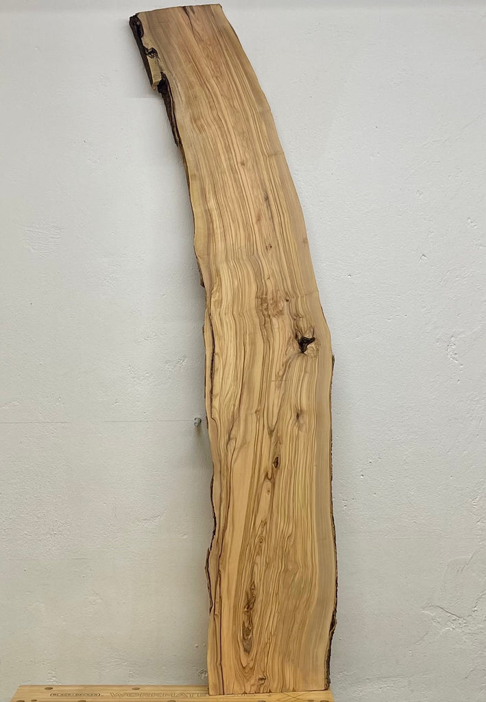 Olivenholzbohle 161x27-22x3,5cm Unikat mit Rinde & Maserung W495